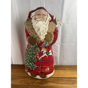 Vintage Fabric Father Christmas Santa Claus Stuffed Figure Flat Bottom Cut & Sew